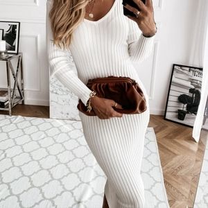 Ribbed V-Neck Bodycon Dress -Medium (fits size 6-8)